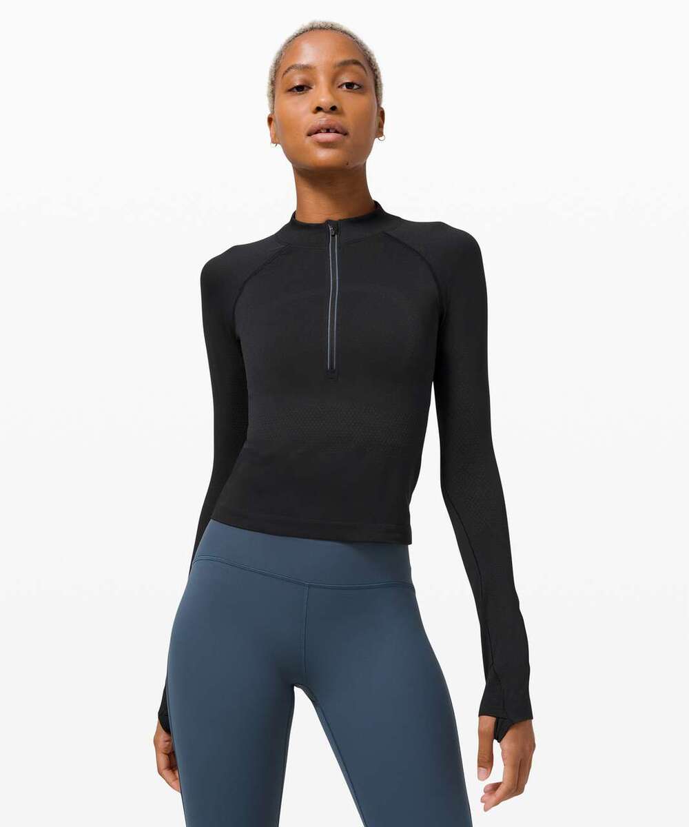 Lululemon Swiftly Tech 1/2 Zip 2.0 *Cool Size 4 Black Graphite Grey Crop Top
